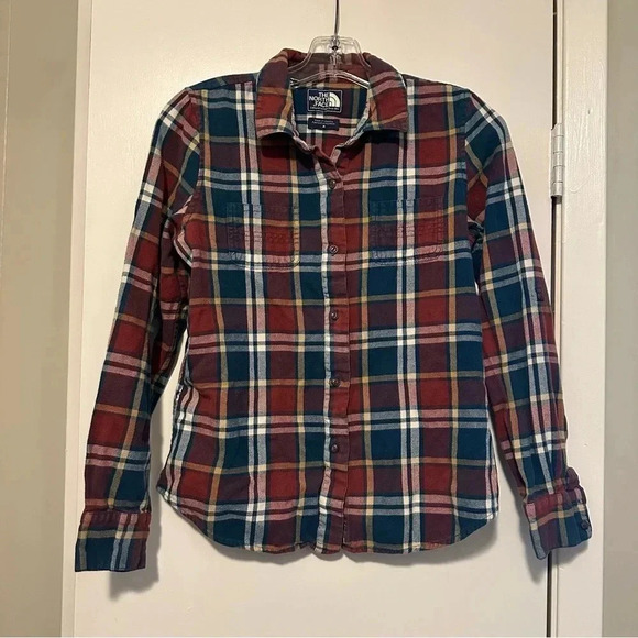 The North Face red blue plaid button up shirt size M - Picture 1 of 6